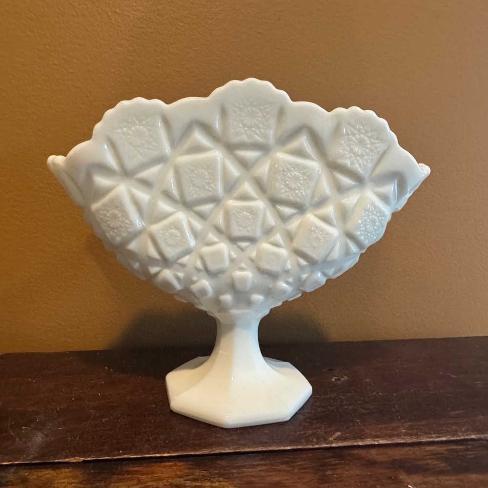 Westmoreland Vintage Milk Glass Flat Fan-Shaped Pedestal Vase